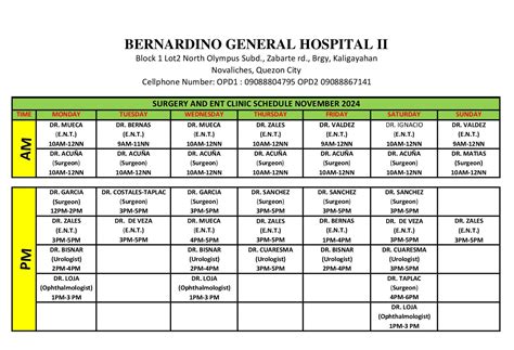 bernardino general hospital doctors schedule 2024|Bernardino General Hospital II(Zabarte) .
